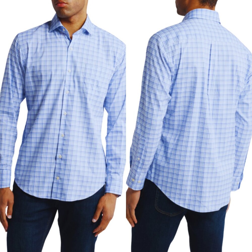 John W Nordstrom Signature Collection Men’s Light Blue Plaid Dress Shirt, 16.5